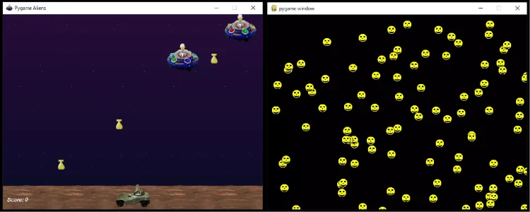 pygameを用いて作成できるゲームのサンプル画像